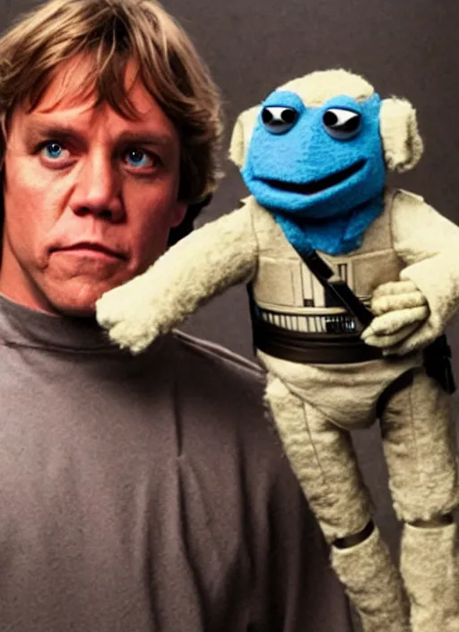 Image similar to luke skywalker as a muppet with r 2 d 2