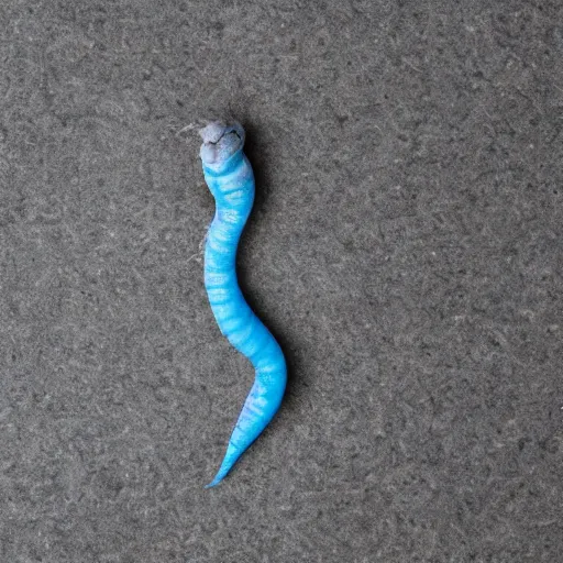 Prompt: studio photograph of a worm with a gray body and a blue head