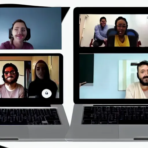 Prompt: a video group call happening during the apocalypse, Skype, screen sharing, Mac,