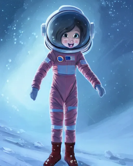 Prompt: concept art of an astronaut girl, wearing tight astronaut suit, standing in a frozen tundra during snowstorm | | cute - fine - fine details by stanley artgerm lau, wlop, rossdraws, james jean, andrei riabovitchev, marc simonetti, and sakimichan, trending on artstation