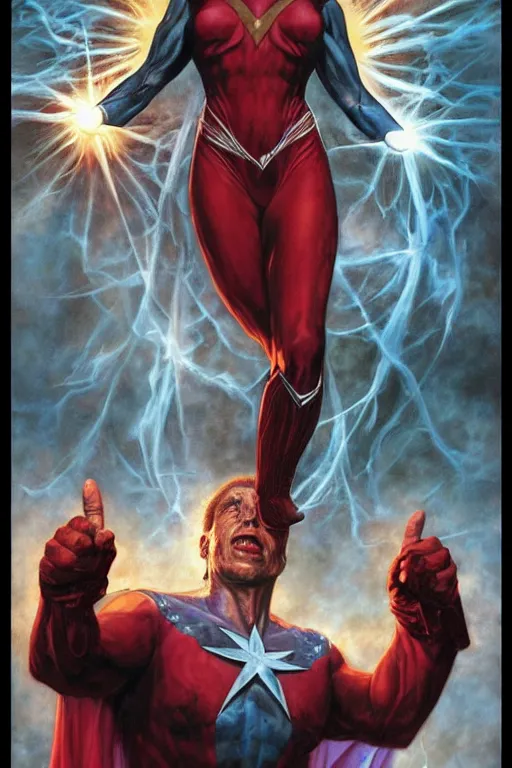 Image similar to a superhero called the flare. art by tomasz alen kopera and glenn fabry and alex ross.