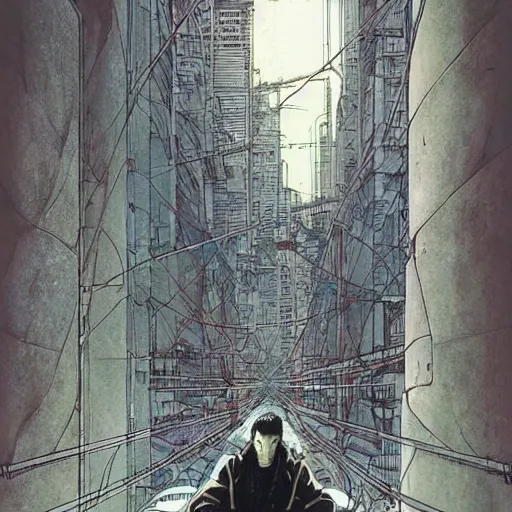 Prompt: Ghost in the shell by Enki bilal and Moebius, cyberpunk, impressive perspective, aesthetic, masterpiece