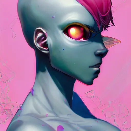 Image similar to prompt : stealthy rogue pink character portrait soft light painted by james jean and katsuhiro otomo and erik jones, inspired by evangeleon anime, smooth face feature, intricate oil painting, high detail illustration, sharp high detail, manga and anime 1 9 9 9