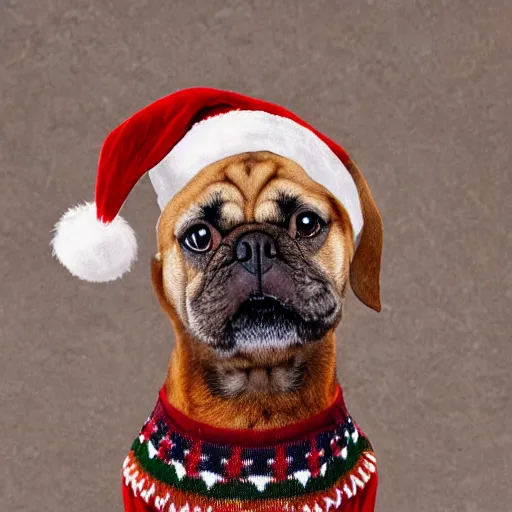 Image similar to dog wearing a christmas jumper cartoon highly detailed, smooth, sharp focus