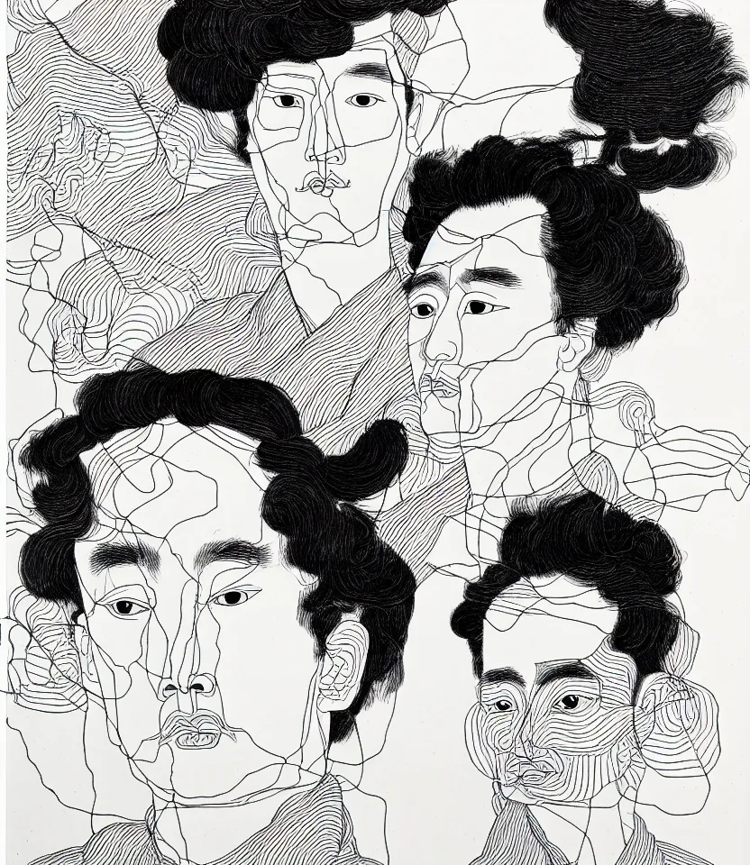 Prompt: detailed line art portrait of 孫 德 明 sunyatsen, inspired by egon schiele. caricatural, minimalist, bold contour lines, musicality, soft twirls curls and curves, confident personality, raw emotion