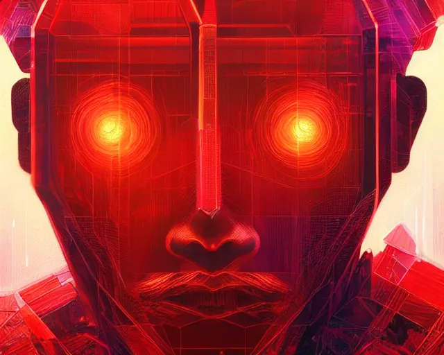 Prompt: portrait of wizard with halo of red cubes intricate abstract. intricate artwork, by tooth wu, wlop, beeple, dan mumford. concept art, octane render, trending on artstation, greg rutkowski very coherent symmetrical artwork. cinematic, key art, hyper realism, high detail, octane render, 8 k, iridescent accents