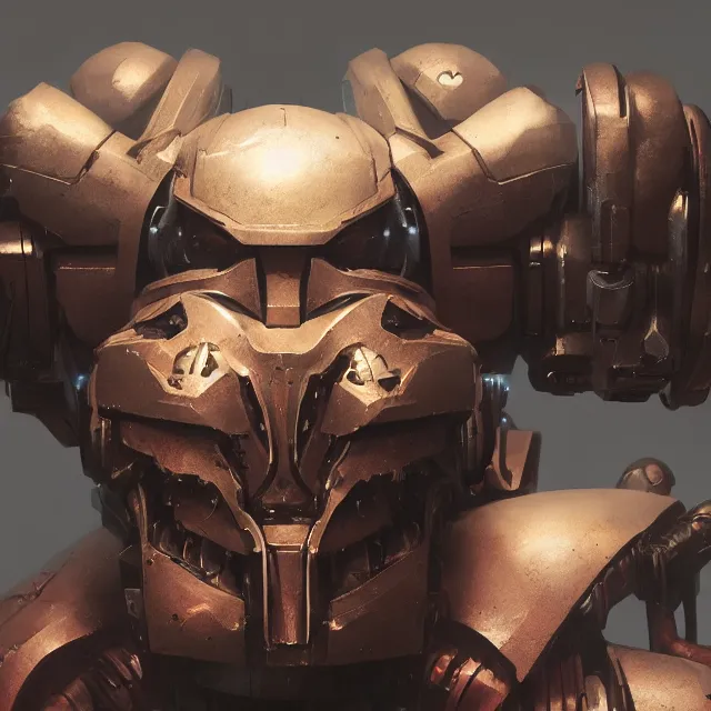 Image similar to hyper realistic bust of warhammer robot cinematic, artstation, cgsociety, greg rutkowski, james gurney, mignola, craig mullins, brom