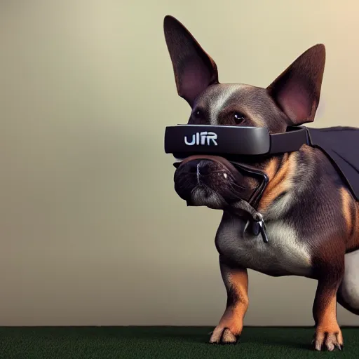 Prompt: ultra realistic 3 d render of a dog wearing a vr headset, octane, unreal engine