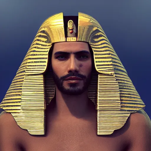 Image similar to a man in egyptian clothing wearing rings and jewlery on his neck, 8k resolution, serene, photorealistic, digital art, hyperdetailed, Unreal Engine, dynamic lighting, ultra detailed, trending on art station, concept art, stunning visuals, extreme detail