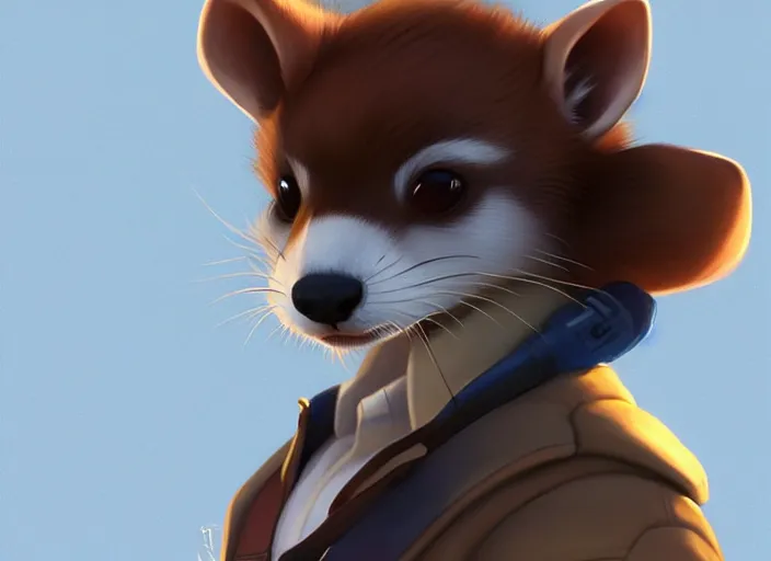 Image similar to character portrait feature of the anthro male anthropomorphic ferret fursona wearing airline pilot outfit uniform professional pilot character design stylized by charlie bowater, ross tran, artgerm, and makoto shinkai, detailed, soft lighting, rendered in octane