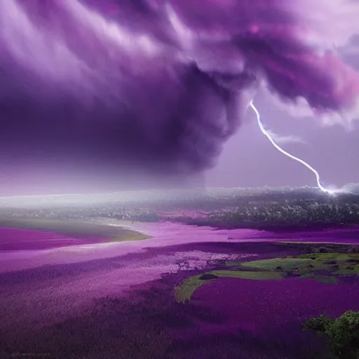 Prompt: a tornado in the distant landscape, purple background, hdr, artstation, shuttershock, 4 dimensions