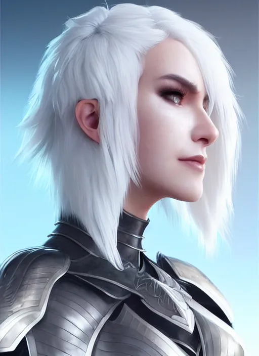 Image similar to fur - lined armor!!! beautiful and elegant white haired female!! gorgeous ayes!! character concept art, sharp focus, octane render! unreal engine 5! highly rendered!! trending on artstation!! detailed linework!! illustration by artgerm