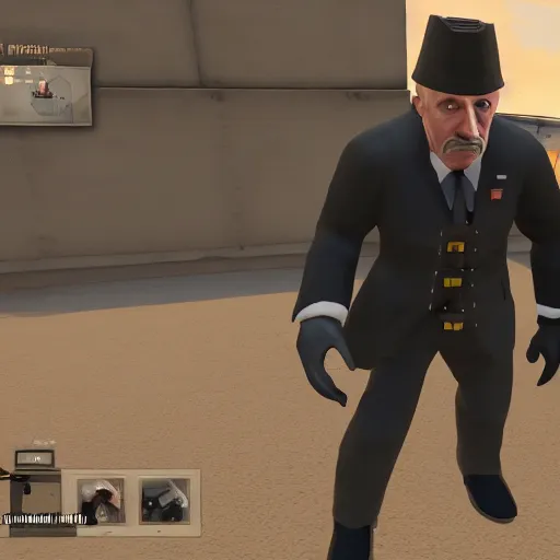 Prompt: Mike Ehrmantraut in Team Fortress 2, HD 4k game screenshot, Valve official announcement, new character