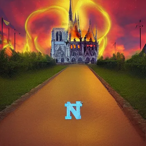 Image similar to “minions laughing as the Notre dame burns behind them, 4k, digital art, award winning”