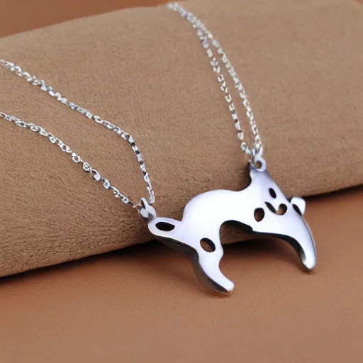 Image similar to sleeping cat shaped silver necklace, realistic