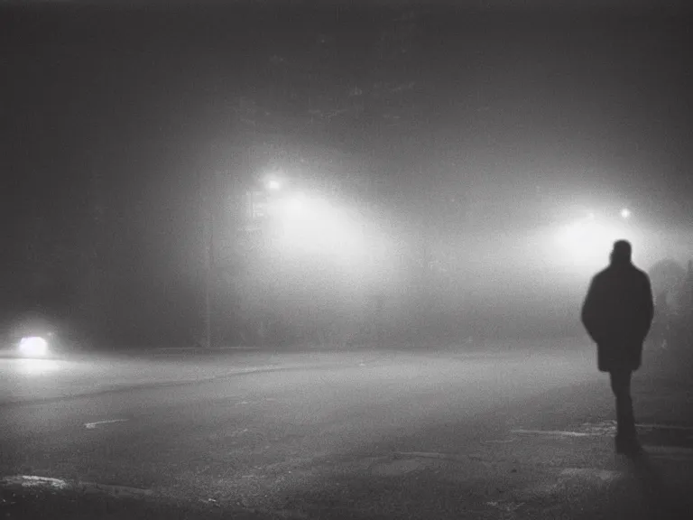 Prompt: kodak gold 2 0 0 film photograph of a vagrant at night volumetric fog