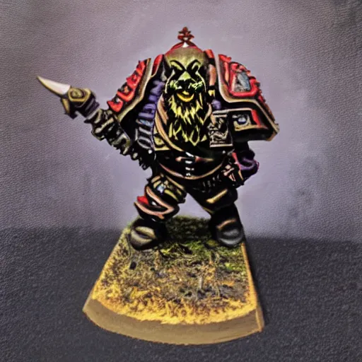 Image similar to chaos dwarf smith in the style of warhammer fantasy : : head and torso oil painting