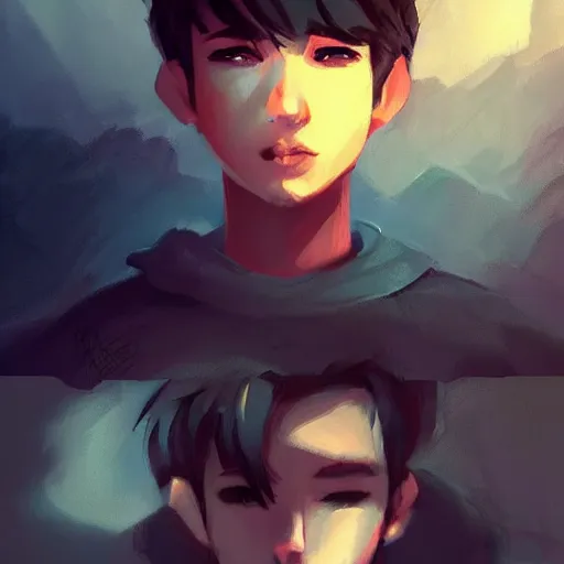 Prompt: A boy who has been betrayed+dark+gloomy+concept art+artstation+by rossdraws+ depicted as a beautiful Instagram profile picture