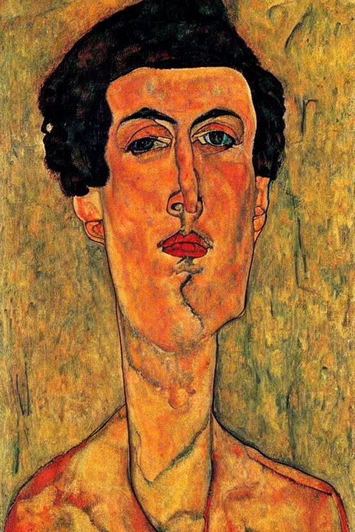 Image similar to portrait of gigachad, painted by modigliani, egon schiele