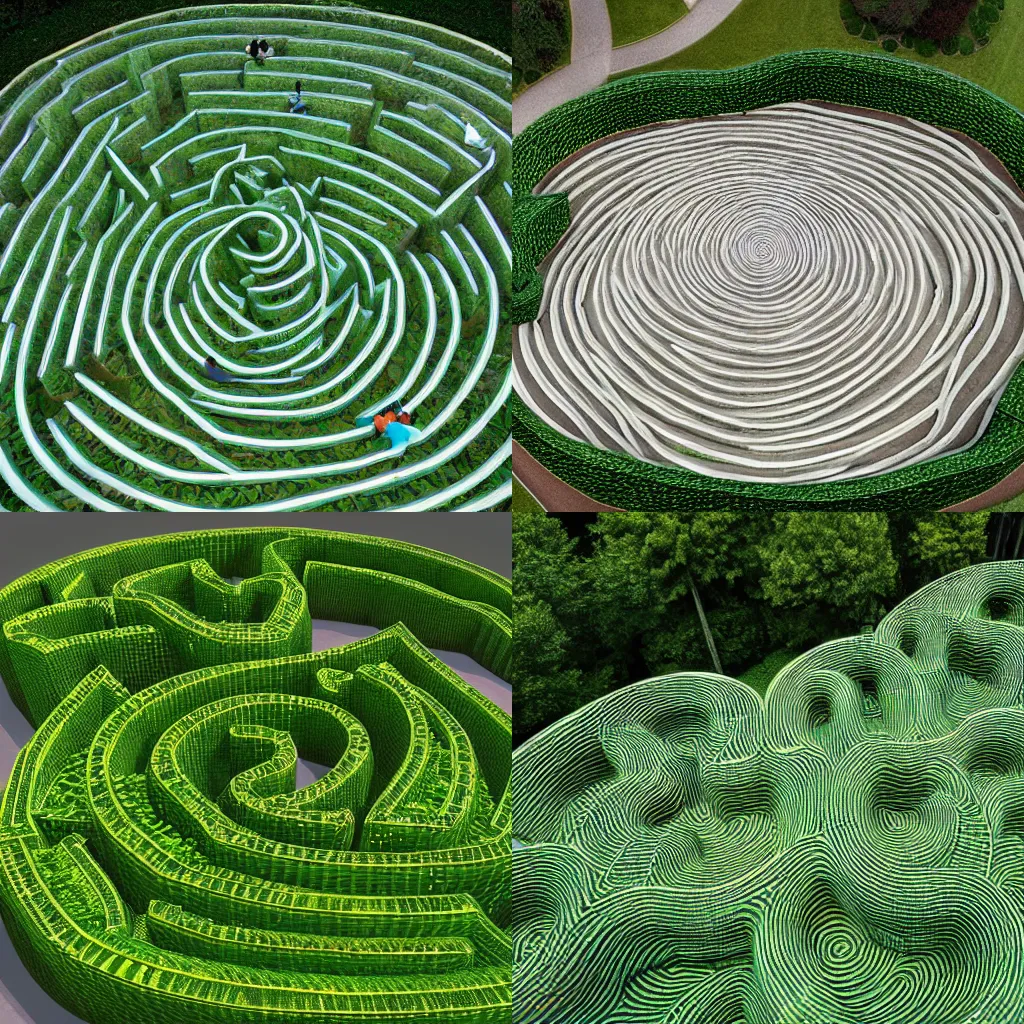 Prompt: 3d serpentine maze viewed from above