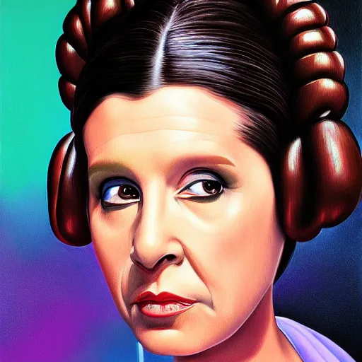 Image similar to black velvet painting of princess leia, photorealism, by bruce white,