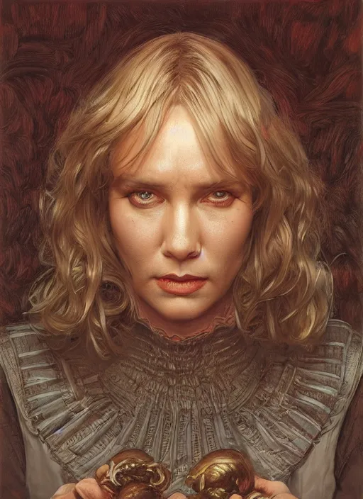 Prompt: portrait from The Brood (1979), highly detailed, centered, solid color background, digital painting, artstation, concept art, smooth, sharp focus, illustration, donato giancola, Joseph Christian Leyendecker, Les Edwards, Ed Repka, WLOP, Artgerm