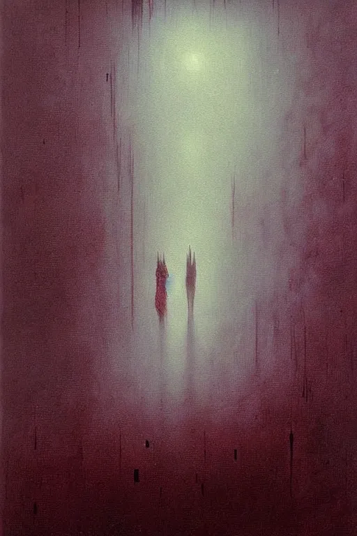 Prompt: queen of darkness painting in the style of beksinski, violent, beautiful, atmospheric, rain, high detail, ultra realistic