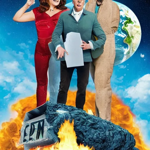 Image similar to Film publicity poster for comic-disaster movie of Earth being stuck by asteroid