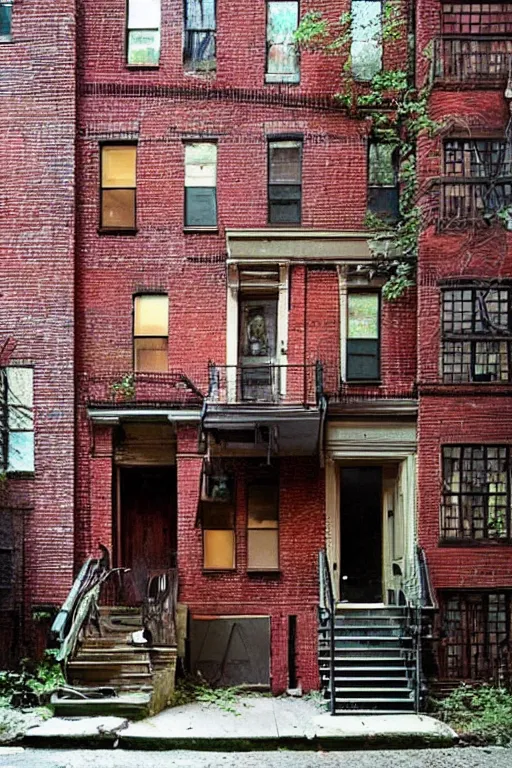 Image similar to (((((a ramshackle manhattan brick brownstone deep in the forest))))) by Liquidcoco!!!!!!!!!!!!!!!!!!!!!!!!!!!