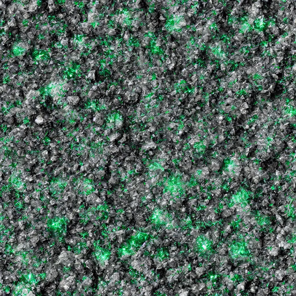 Image similar to long green crystals sticking out of the rock surface, detailed ground terrain albedo texture, flat, 2 d texture, seamless