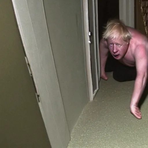 Prompt: boris johnson crawling out of the backrooms, trailcam footage