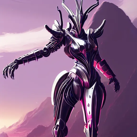 Prompt: extremely detailed giantess shot of a goddess that's a giant beautiful stunning anthropomorphic robot female dragon, standing majestically on a mountain, elegant pose, robot dragon claws, streamlined shiny silver metal armor, fuchsia skin below the armor, sharp metal claws, long elegant tail, detailed warframe fanart, destiny fanart, high quality digital art, giantess art, furry art, warframe art, furaffinity, DeviantArt, artstation, 8k HD, octane render