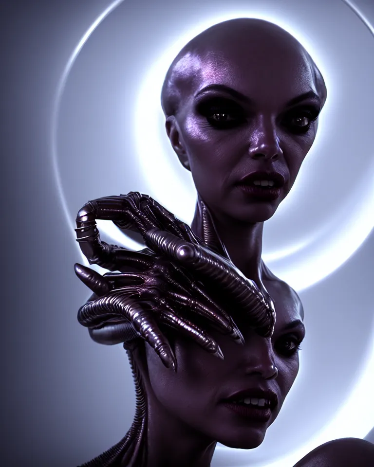 Prompt: epic portrait of alien metal rings queen epic octane vfx maya render