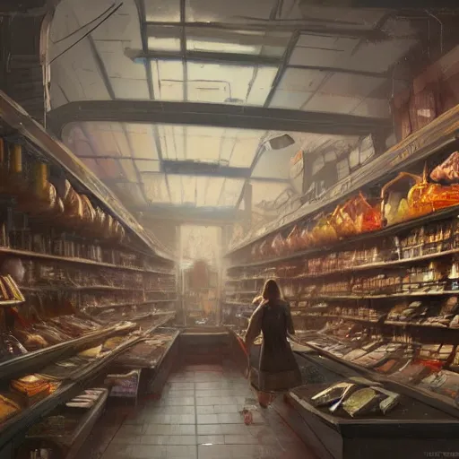 Image similar to concept art of a store that sells everything in the universe, by greg rutkowski