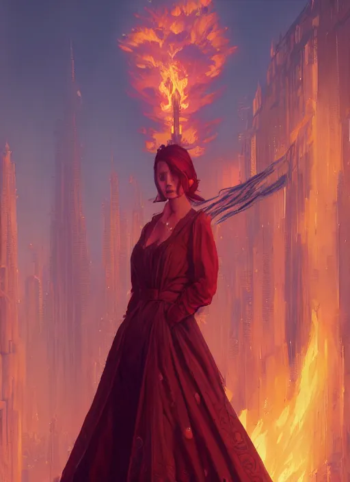 Image similar to highly detailed portrait of fire gown in gta v, stephen bliss, unreal engine, fantasy art by greg rutkowski, loish, rhads, ferdinand knab, makoto shinkai and lois van baarle, ilya kuvshinov, rossdraws, tom bagshaw, global illumination, radiant light, detailed and intricate environment