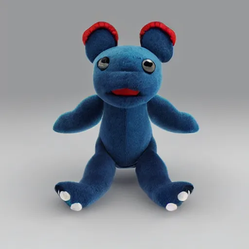 Prompt: plush toy 3 eyed blue puppy with beads for eyes, unreal engine