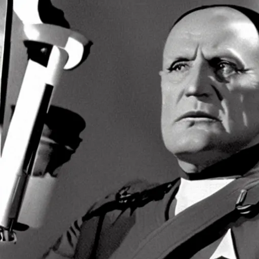 Prompt: A still of Mussolini in Star Trek