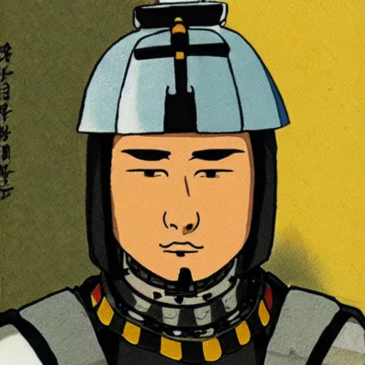 Prompt: a portrait of a samurai with helmet by Miyazaki, studio Ghibli