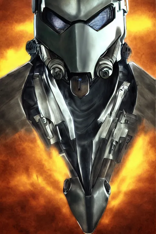 Image similar to cyber cyborg ninja mask helmet metal gear solid artic suit swat commando, global illumination ray tracing hdr fanart arstation by sung choi and eric pfeiffer and gabriel garza and casper konefal, a spectacular view cinematic rays of sunlight comic book illustration, by john kirby