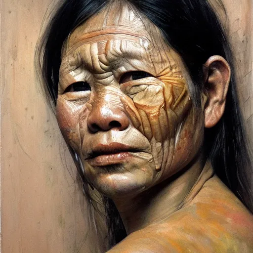 Prompt: high quality high detail painting by jenny saville, hd, old kalimantan kayan people, photorealistic lighting