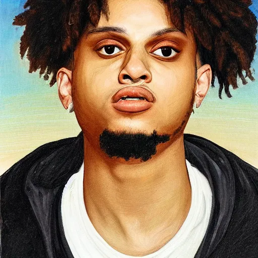 Image similar to a portrait painting of smokepurpp by giovanni bellini