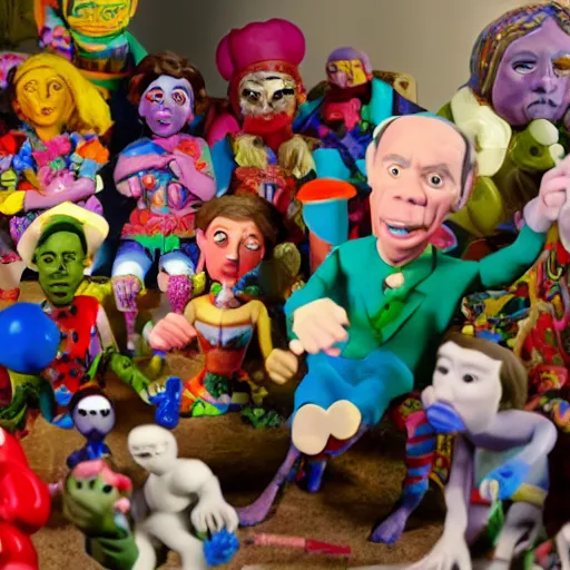 Prompt: a claymation film still of a toy / collection / ethnographic museum / claymation by jeff koons