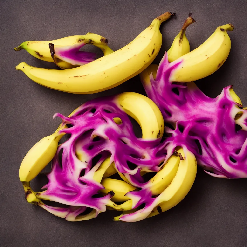 Image similar to banana that resembles dragon fruit, hyper real, food photography, high quality