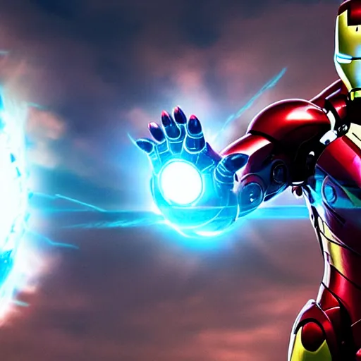 Image similar to iron man using rasengan, candid photography, cinematic