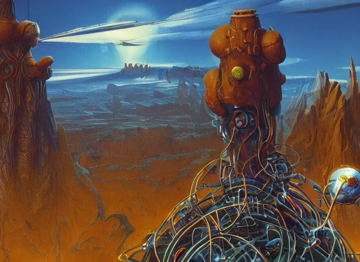 Image similar to close up photograph of a strange surrealist detailed alien electronic-wind-tesla-coil-musical-instrument!!, designed by pixar!!, in the background is a bryce 3d surrealist landscape biome, hyper detailed, photorealistic, John Howe, Peter Andrew Jones, Blacklight fantasy poster, 90s videogame screenshot, 8k, hd