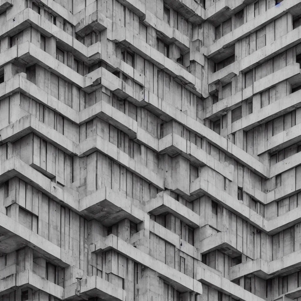 Prompt: photograph of a geometric concrete mid-century brutalist building on Instagram