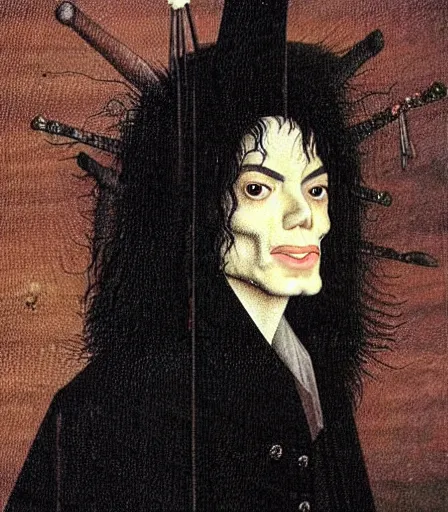 Image similar to portrait of michael jackson by hieronymus bosch, high quality, high detail