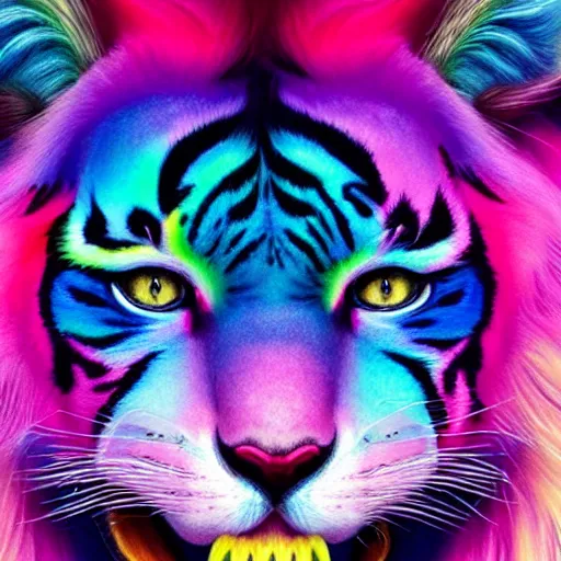 Rainbow tiger roaring, silky pastel rainbow fur, | Stable Diffusion ...