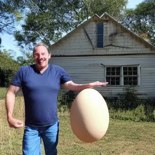 Prompt: man is proud of his large egg