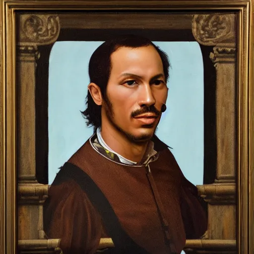 Image similar to a renaissance style portrait painting of steve lacy